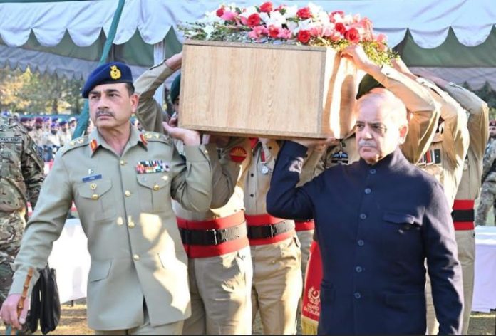 PM Shehbaz, COAS attend funeral of rangers martyred during protests