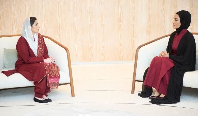 DNA 5-14 First Lady Aseefa Bhutto meets Sheikha Moza bint Nasser at Qatar Foundation