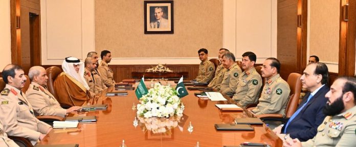 Saudi Land Forces Commander meets COAS Asim Munir at GHQ