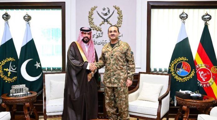 Saudi Ambassador Albugamy meets COAS Asim Munir at GHQ